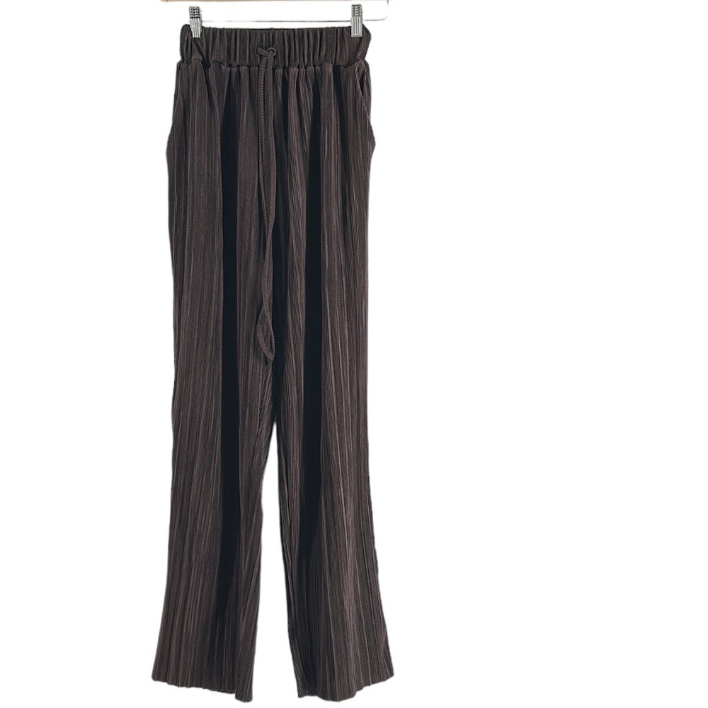 Oak + Fort pleated lounge pants brown pull on wide leg pants sz sm